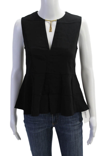 Rachel Zoe Womens Key Hole Neck Sleeveless Peplum Tank Top Black Size 0