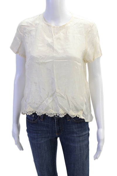 Chan Luu Womens Crochet Trim Short Sleeves Blouse Beige Size Extra Small