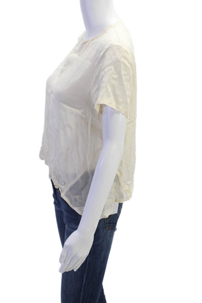 Chan Luu Womens Crochet Trim Short Sleeves Blouse Beige Size Extra Small