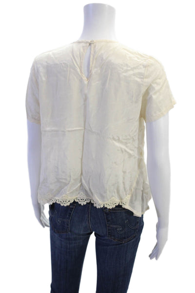 Chan Luu Womens Crochet Trim Short Sleeves Blouse Beige Size Extra Small
