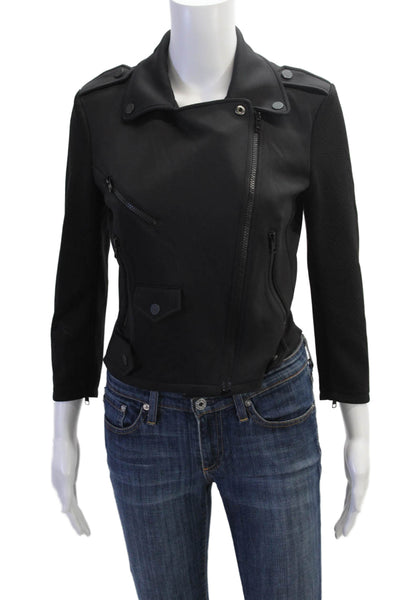 Rebecca Minkoff Womens Zipper Closure Motorcycle Jacket Black Size Extra Small