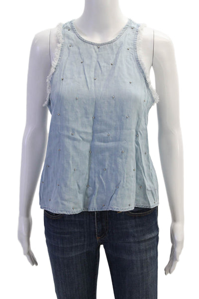 Bella Dahl Womens Chambray Beaded Sleeveless Tank Top Blue Size Extra Small