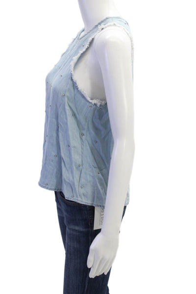Bella Dahl Womens Chambray Beaded Sleeveless Tank Top Blue Size Extra Small