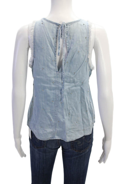 Bella Dahl Womens Chambray Beaded Sleeveless Tank Top Blue Size Extra Small