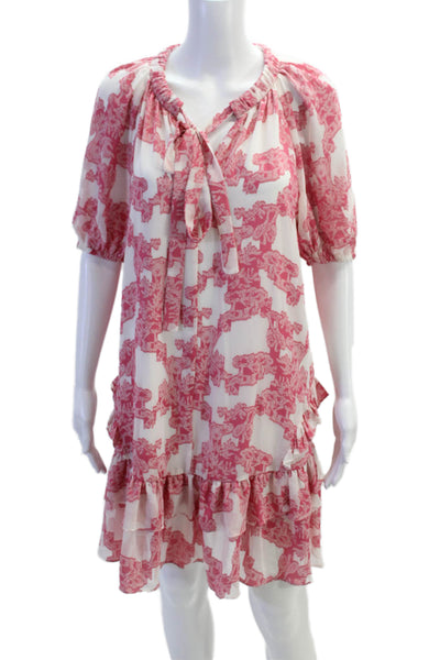 Current Air Womens Tied Neck Ruffled Hem Puff Sleeve Dress Pink Size XS