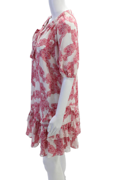 Current Air Womens Tied Neck Ruffled Hem Puff Sleeve Dress Pink Size XS