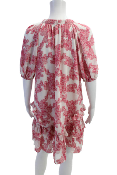 Current Air Womens Tied Neck Ruffled Hem Puff Sleeve Dress Pink Size XS