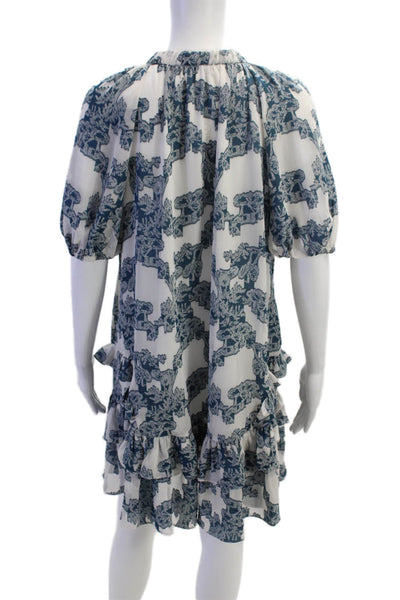 Current Air Womens Tie Neck Puff Sleeve Ruffled Hem Detail Dress Blue Size XS