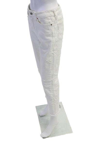 Paige Womens Cotton Five Pocket Distressed Ankle Skinny Jeans White Size 28