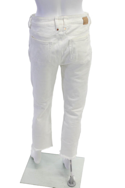 Paige Womens Cotton Five Pocket Distressed Ankle Skinny Jeans White Size 28