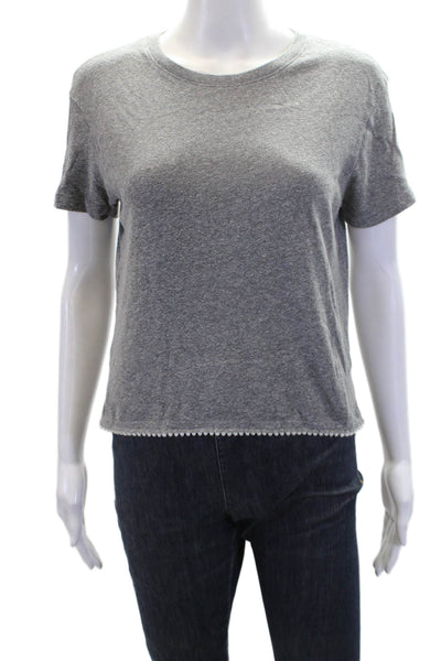 Nation LTD Womens Pom Pom Hem Short Sleeve Round Neck T-Shirt Gray Size XS