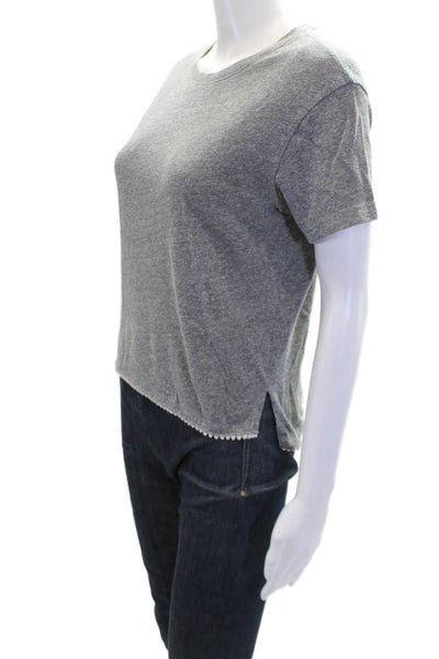 Nation LTD Womens Pom Pom Hem Short Sleeve Round Neck T-Shirt Gray Size XS