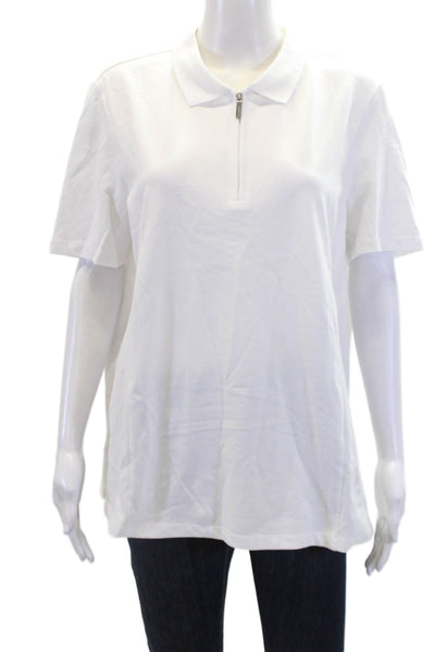 Renuar Women's Short Sleeves Quarter Zip Basic Polo Shirt White Size XL