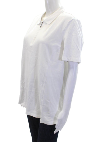 Renuar Women's Short Sleeves Quarter Zip Basic Polo Shirt White Size XL