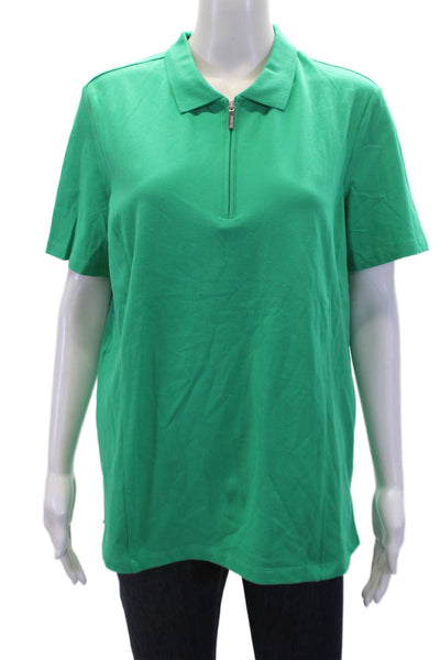 Renuar Women's Collared Short Sleeves Quarter Zip Polo Shirt Green Size L