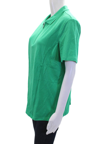 Renuar Women's Collared Short Sleeves Quarter Zip Polo Shirt Green Size L