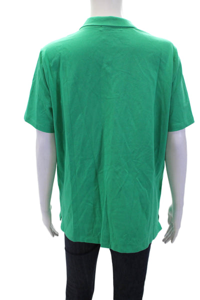 Renuar Women's Collared Short Sleeves Quarter Zip Polo Shirt Green Size L