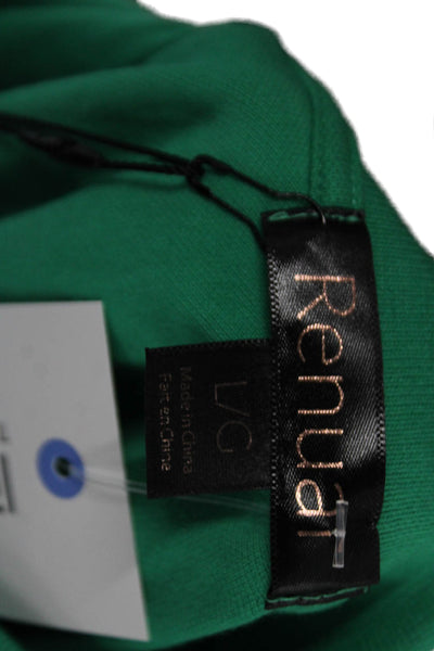 Renuar Women's Collared Short Sleeves Quarter Zip Polo Shirt Green Size L
