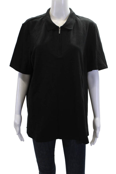 Renuar Women's Short Sleeves Basic Cotton Slit Hem T-Shirt Black Size XXL