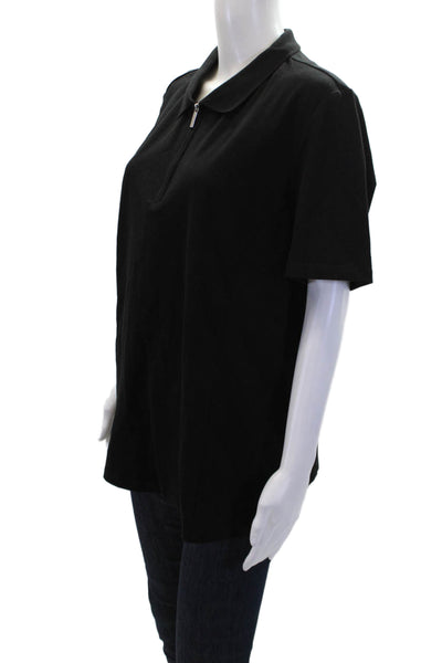 Renuar Women's Short Sleeves Basic Cotton Slit Hem T-Shirt Black Size XXL