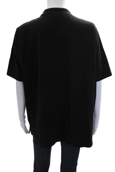 Renuar Women's Short Sleeves Basic Cotton Slit Hem T-Shirt Black Size XXL