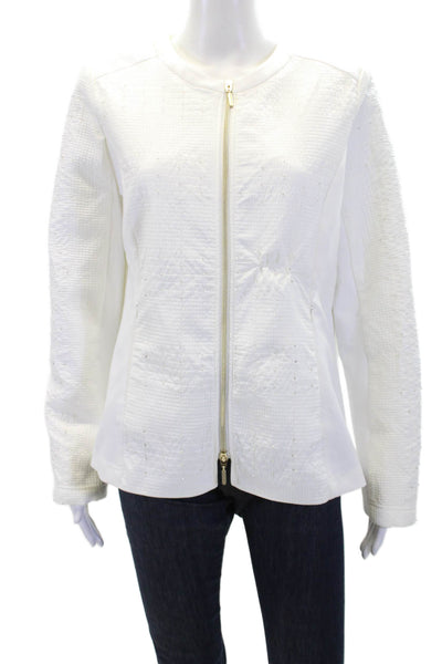 I' Cona Womens Long Sleeves Full Zip Studs Pockets Basic Jacket White Size 44