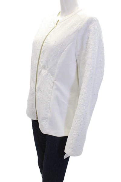 I' Cona Womens Long Sleeves Full Zip Studs Pockets Basic Jacket White Size 44