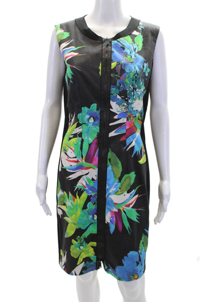 Elie Tahari Womens Sleeveless Round Neck Floral Midi Dess Black Size 10