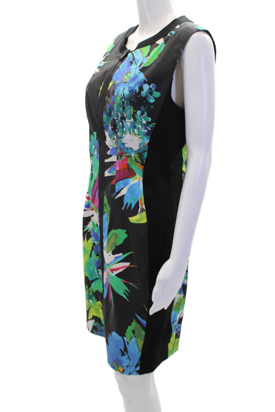 Elie Tahari Womens Sleeveless Round Neck Floral Midi Dess Black Size 10