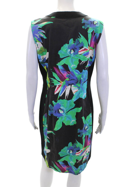 Elie Tahari Womens Sleeveless Round Neck Floral Midi Dess Black Size 10