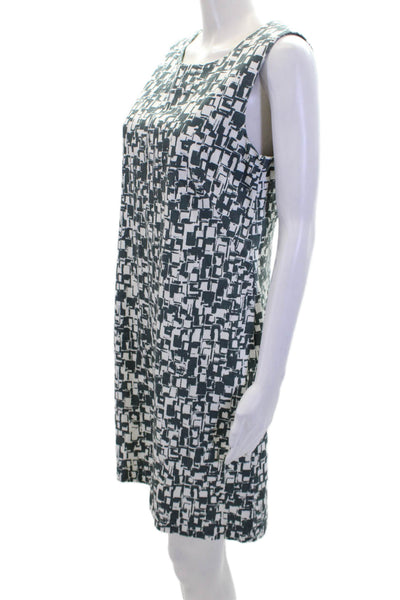 Peserico Womens Textured Sleeveless Round Neck Colorblock Dress White Size 10