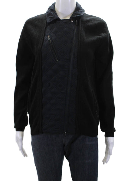 3.1 Phillip Lim Womens Front Zip Mock Neck Quilted Trim Jacket Black Navy XS