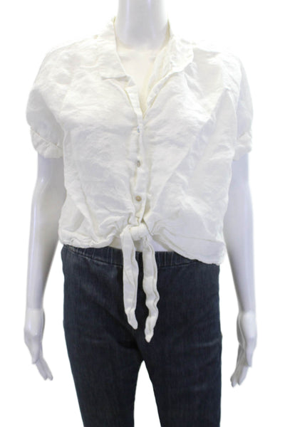 Fifteen Twenty Womens Button Tie Front Short Sleeve Linen Shirt White Size XS