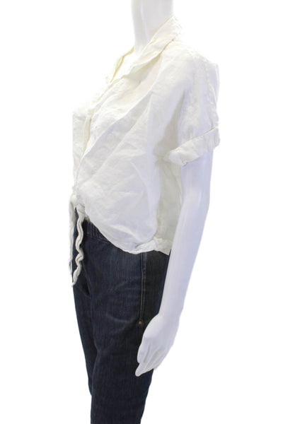 Fifteen Twenty Womens Button Tie Front Short Sleeve Linen Shirt White Size XS
