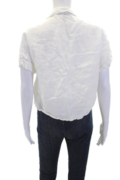 Fifteen Twenty Womens Button Tie Front Short Sleeve Linen Shirt White Size XS