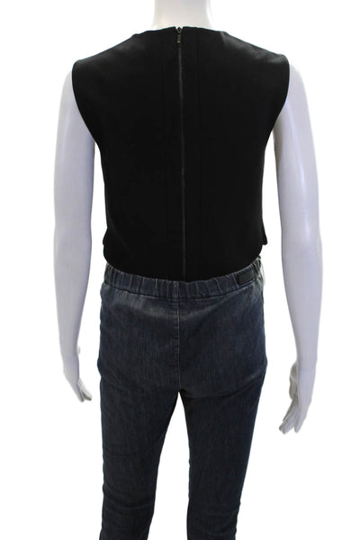 Tibi Womens Back Zip Sleeveless Crew Neck Fringe Detail Top Black White Size 0