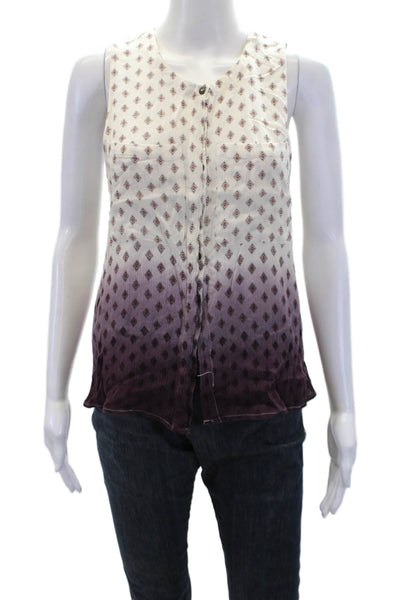 Free People Womens Button Front Argyle Ombre Blouse Top White Purple Size XS