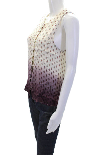 Free People Womens Button Front Argyle Ombre Blouse Top White Purple Size XS