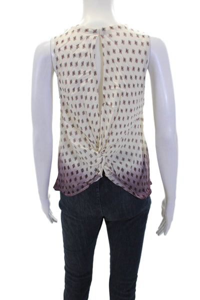 Free People Womens Button Front Argyle Ombre Blouse Top White Purple Size XS