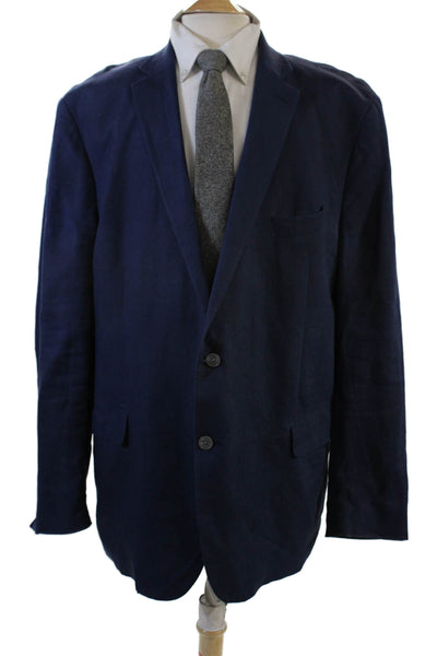 Lauren Ralph Lauren Mens Linen Notched Collar Buttoned Blazer Blue Size 50