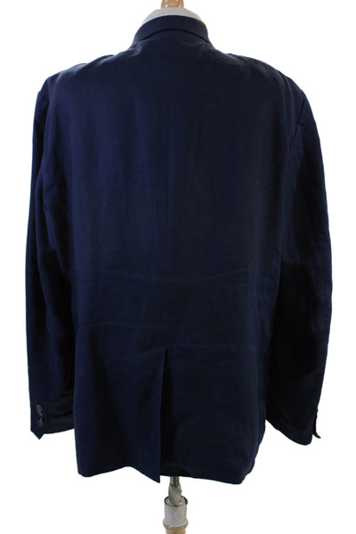Lauren Ralph Lauren Mens Linen Notched Collar Buttoned Blazer Blue Size 50