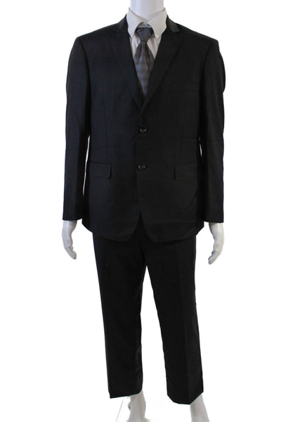 Mantoni Mens Wool Long Sleeve Two-Buttoned Collared Blazer Black Size 42