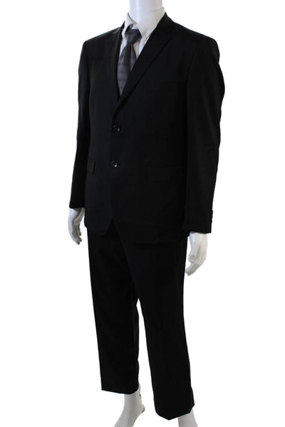 Mantoni Mens Wool Long Sleeve Two-Buttoned Collared Blazer Black Size 42