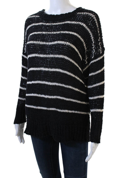 IRO Womens Cotton Long Sleeve Striped Knit Sweater Black Size XS