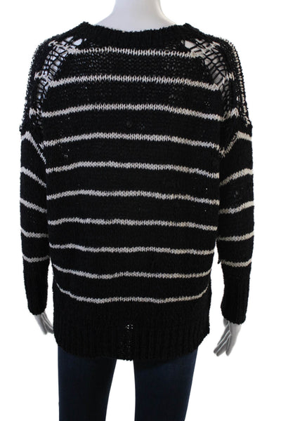 IRO Womens Cotton Long Sleeve Striped Knit Sweater Black Size XS