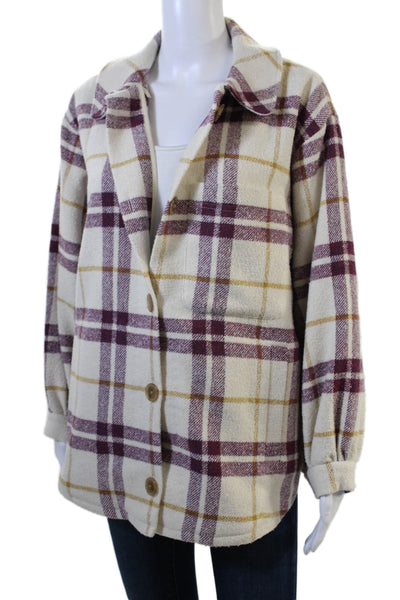 Ba&Sh Womens Long Sleeve Plaid Button Down Flannel Shacket Cream Size S