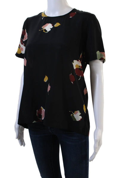Madewell Womens Silk Short Sleeve Floral Print Blouse Black Size XS
