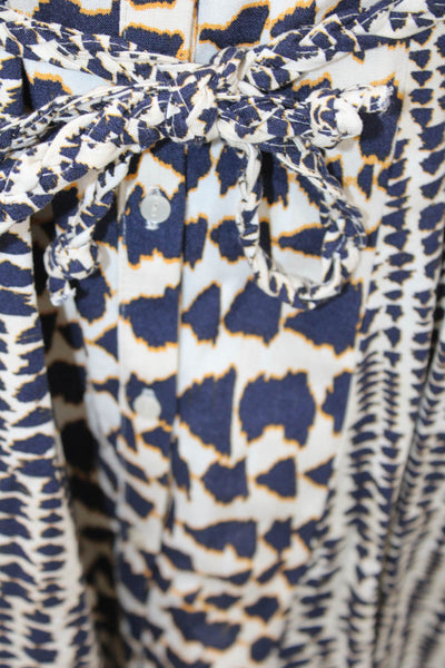 Zara Womens Button Front Short Sleeve Abstract Dress White Navy Size Extra Small