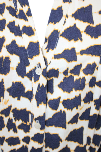 Zara Womens Button Front Short Sleeve Abstract Dress White Navy Size Extra Small