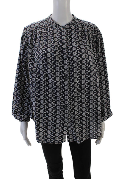 Boden Womens Eyelet Button Down Shirt Navy Blue White Cotton Size 8